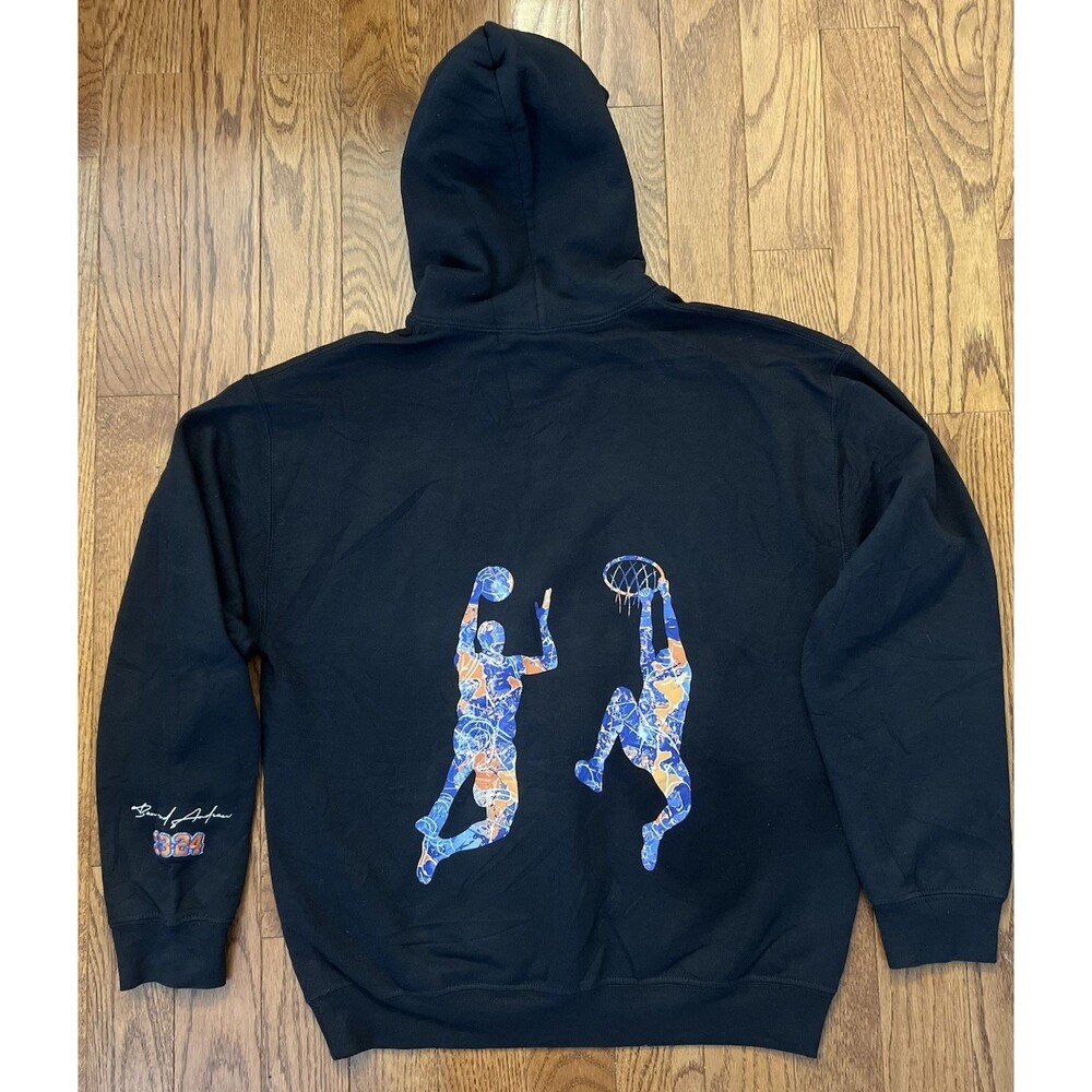 Gildan Mens M Black Fleece Pullover Hoodie Basketball Graphic Print Embroidered